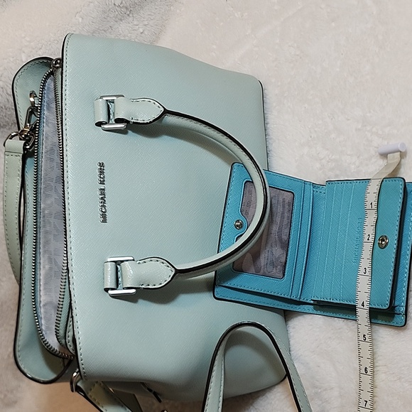 NWOT Michael Kors Benning Mint Leather Satchel W/ Wallet - Picture 11 of 16